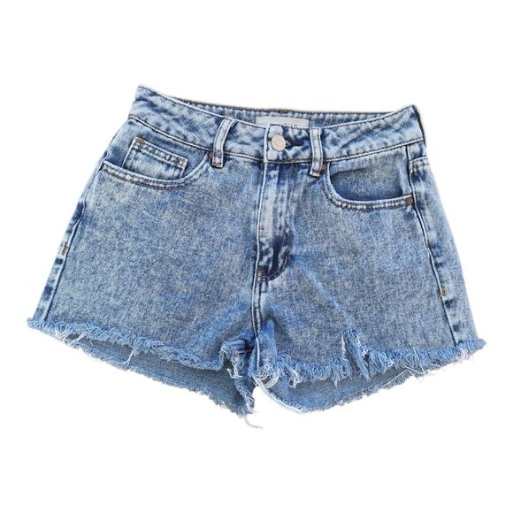 Pacsun Mom Jean Shorts Distressed Blue Denim with Frayed Hem size 23" - Picture 2 of 11